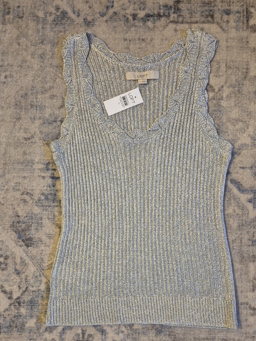 NWT LOFT Metallic Silver Rib Knit Tank